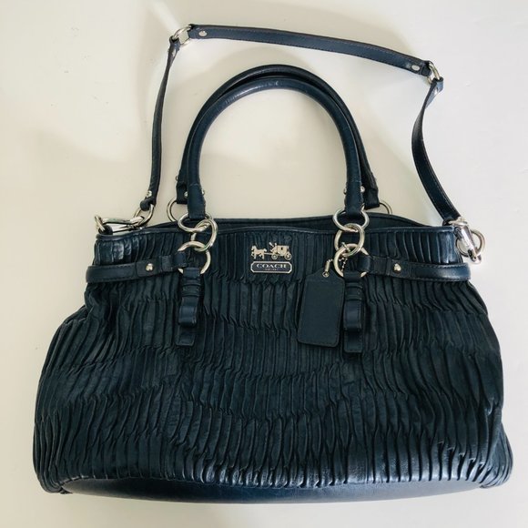 COACH "Madison Gathered" Pleated Leather Carry All Rare Midnight Color NWT - Picture 1 of 12